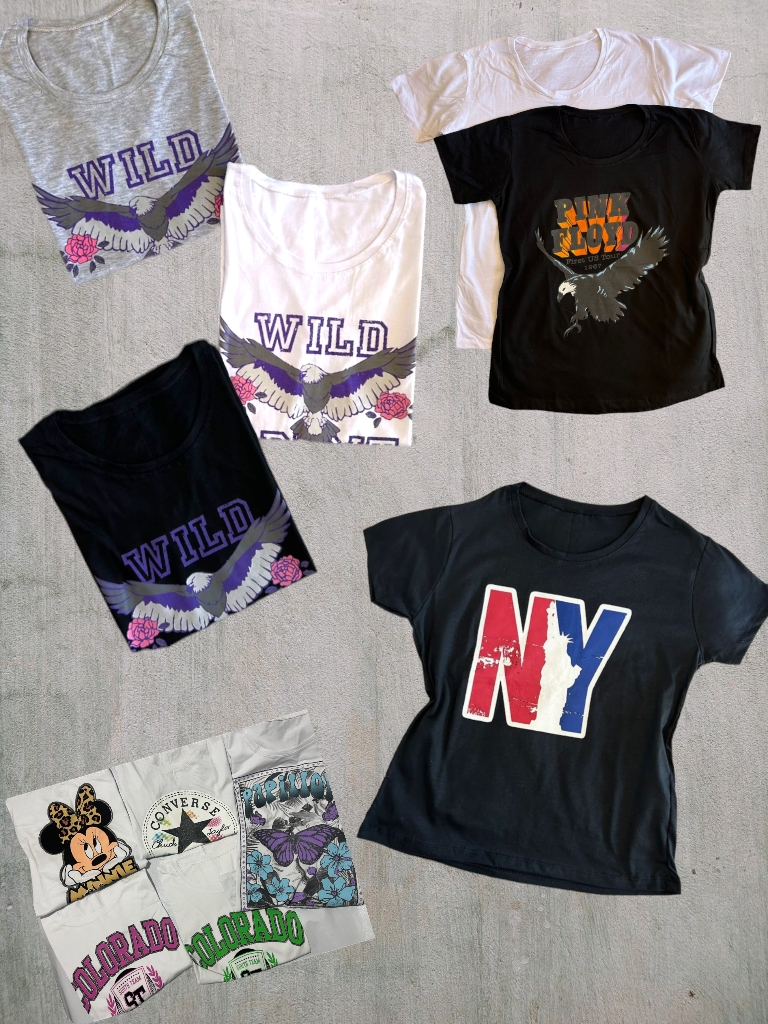 Remera Dama M/C Algodon peinado con Estampas Varias T.U