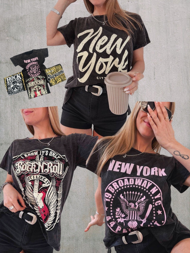 Remera Dama Stonewash con estampa T.U aprox 3/4 (estampas varias)