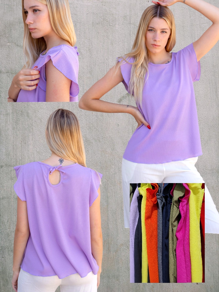 Remera Dama M/C Wafle con detalle de volado en hombros T3 y 4 (verde oscuro)