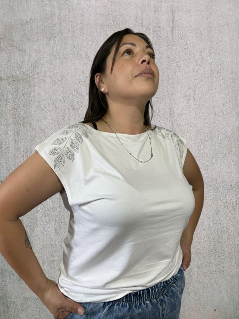 Musculosa Dama Manga Cero Con detalle de brillo T.U