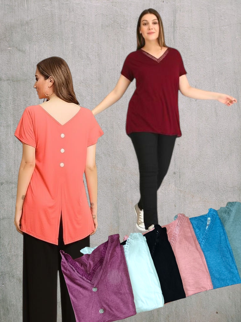 Remera Dama M/C con boton en espalda IMPORT T.s/m y T.l/xl
