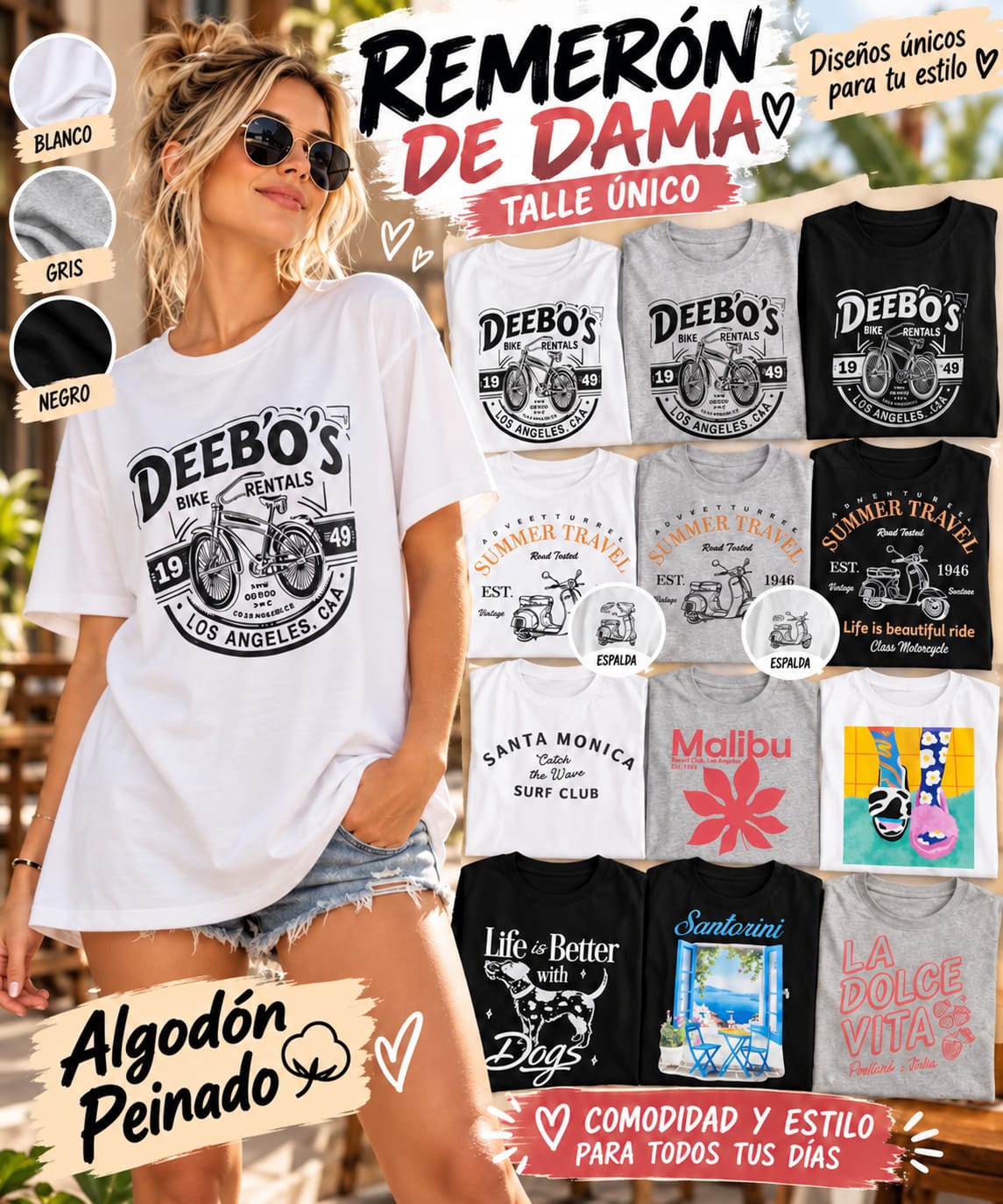 Remeron Dama Algodon peinado - bbb - Estampas Varias  T.U