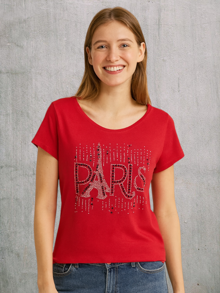 Remera Dama con detalles de BRILLO T3 a T8