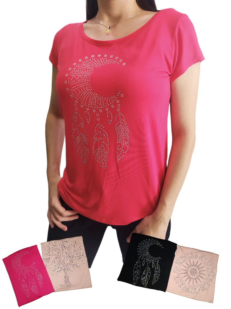 Remera Dama M/C con Aplique de Brillo T3 al T8