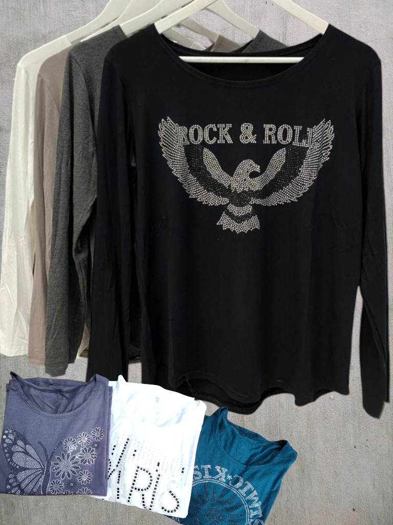 Remera Dama M/L Modal y lycra con Brillo T3 a T8