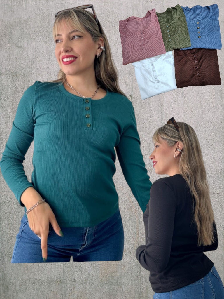Remera Dama M/L Morley con Boton T.U