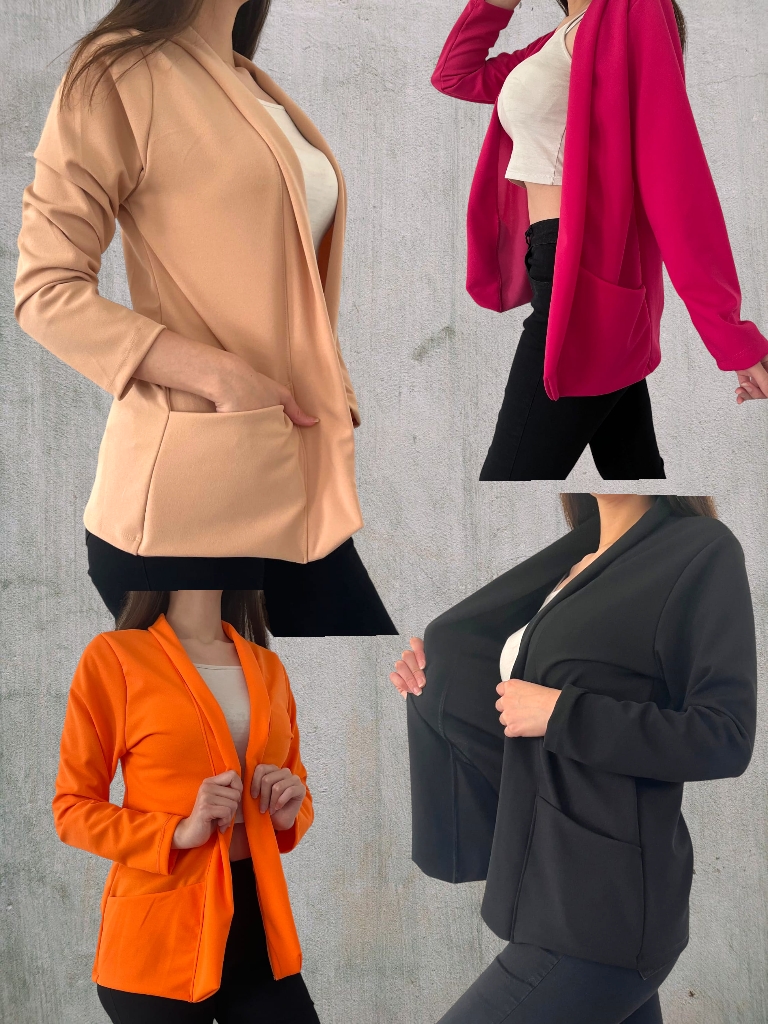 Blazer Dama Lrgo de Crep Scuba con bolsillo T2 a T6 reales (naranja)