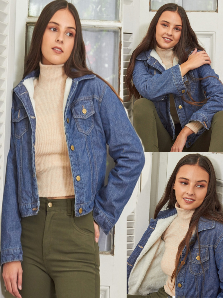Campera Dama Jean con corderito T36 a T44