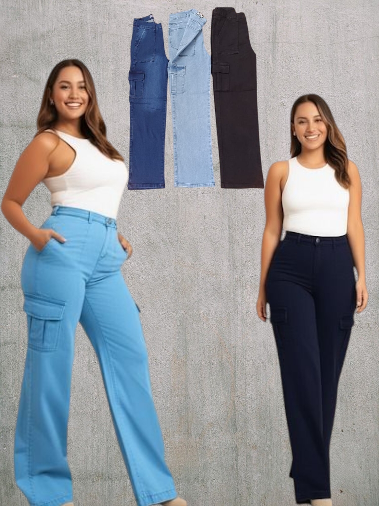 Jean Dama Mom Cargo Elastizado T40 a T46
