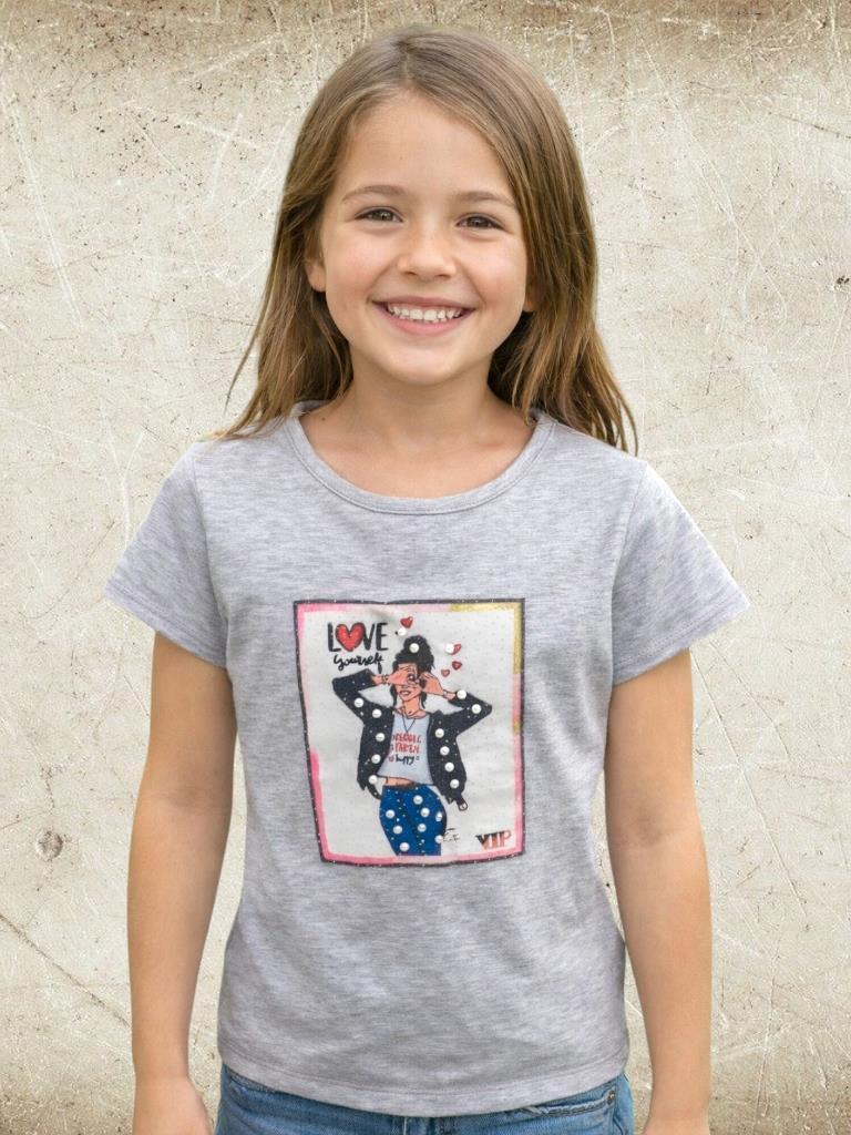 Remera Nena M/C Algodon con aplique import T4 a T16