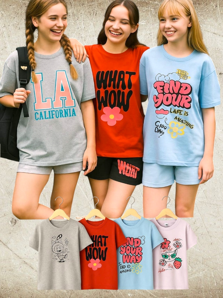 Remera Nena M/C Algodon OVER con estampa T4 a T16