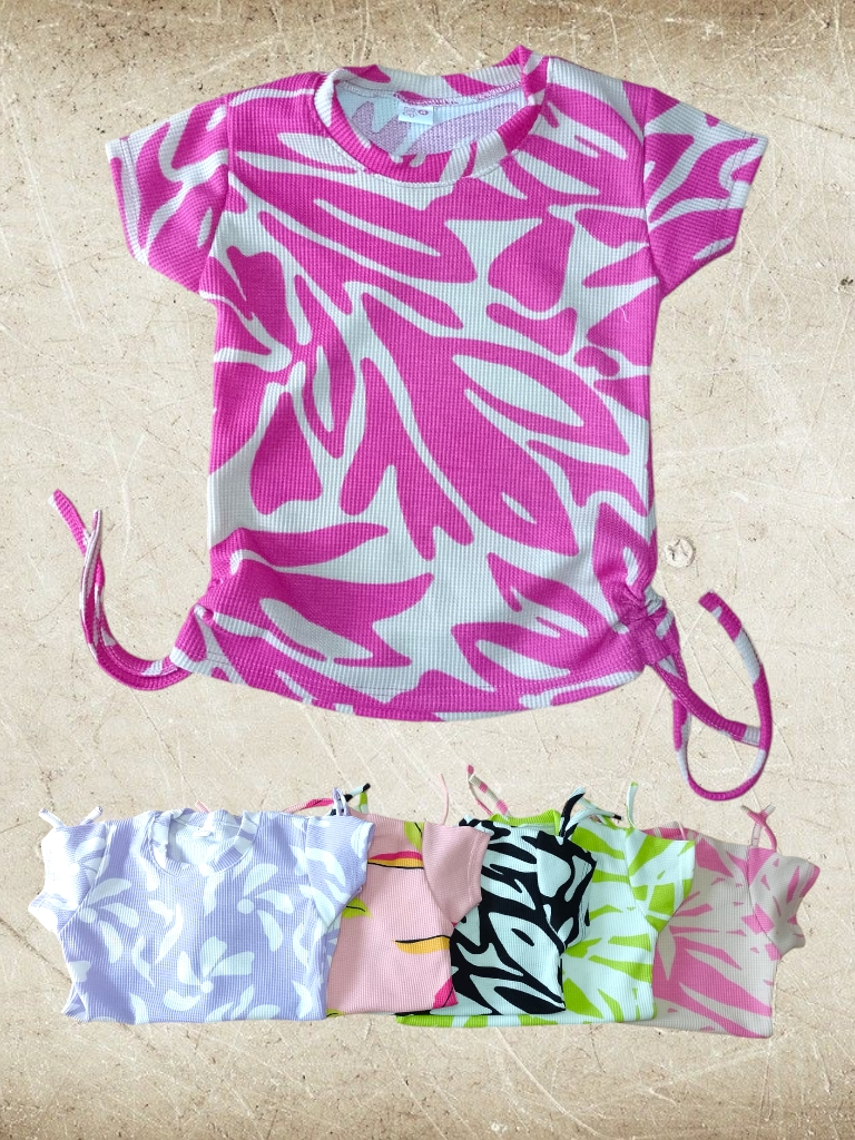 Remera Nena M/C Wafle estampado con frunce T4 a T16