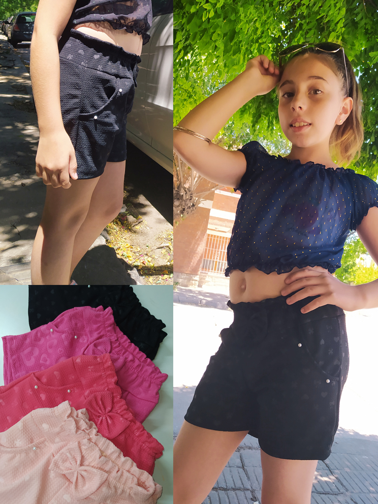 Short Nena Crep con moño y perlitas T4 a T12 OFERTA ULTIMOS!!