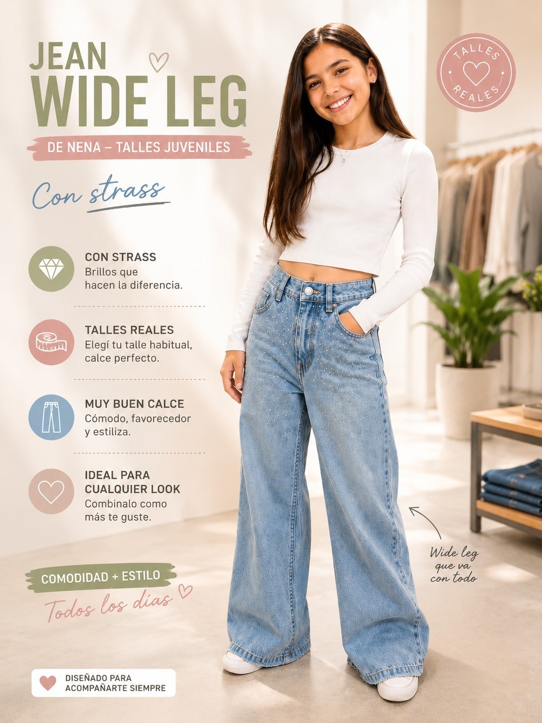 Jean Nena wide leg  JUEVENIL - T10 a T16 talle real
