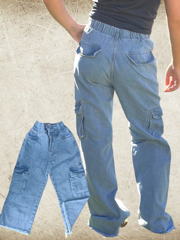 Jean Nena wide leg Celeste Cargo T4 a T16 talle real