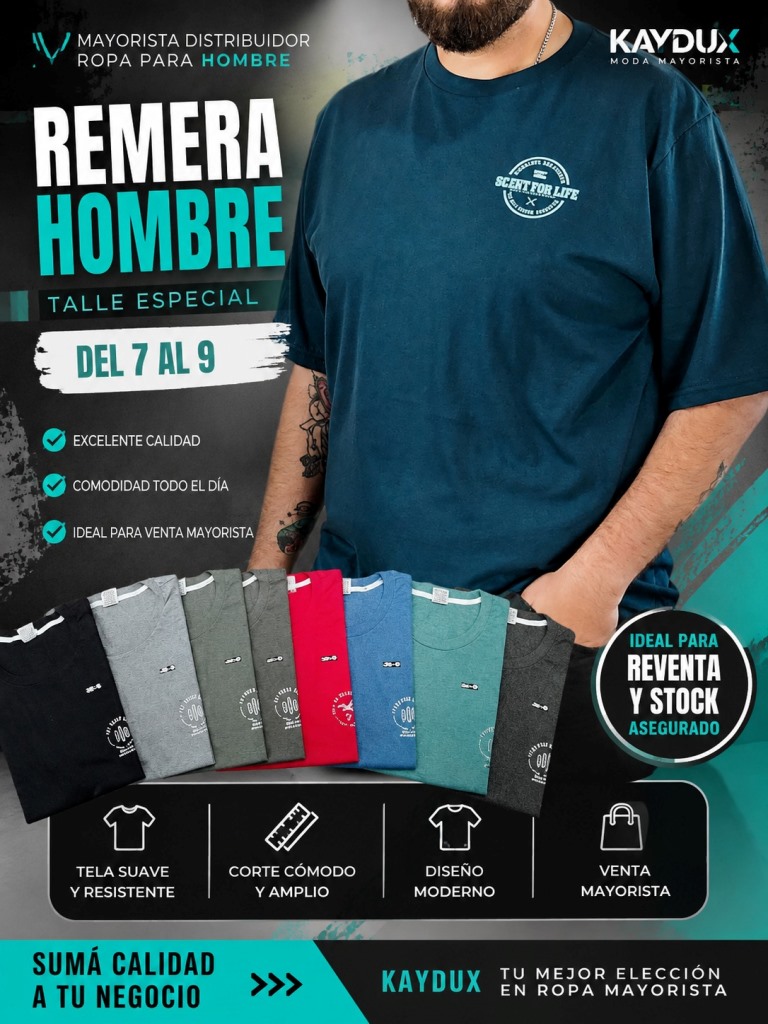 Remera Hombre M/C T7 a T9 Algodón Peinado
