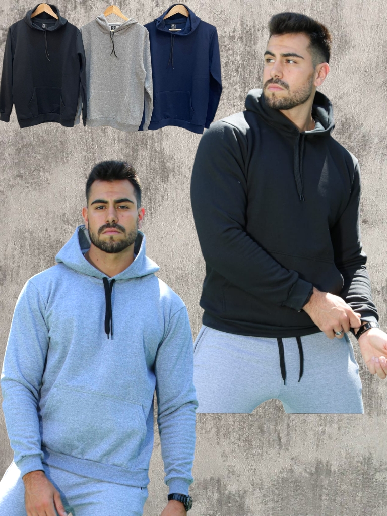 Buzo Hombre Algodon FRIZADO LISO con capucha estilo OVER T1 a T5