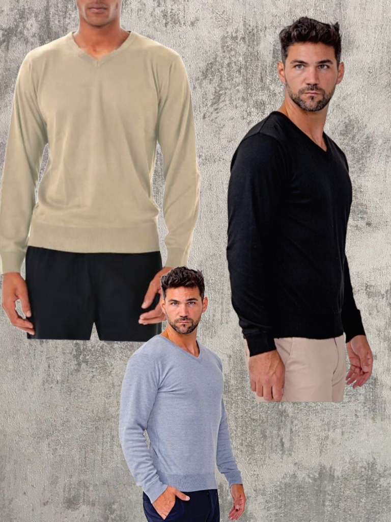 Sweater Hombre Hilo Escote V IMPORT T.S a T.XXL