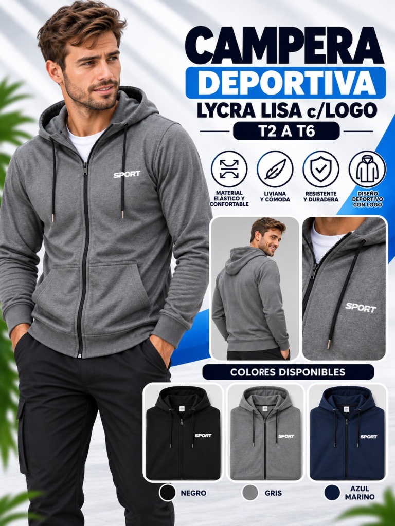 Campera Deportiva Lycra lisa c/logo T2 a T6