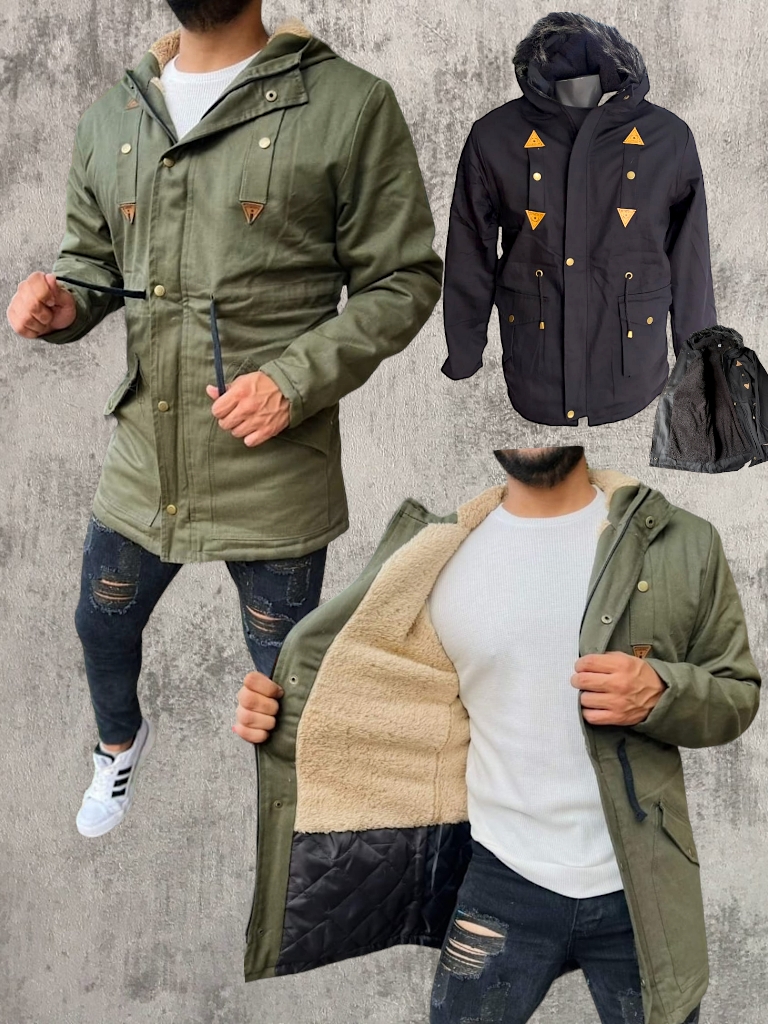 Parka Hombre Gabardina con Corderito interno OFERTA T.S NEGRO!!!