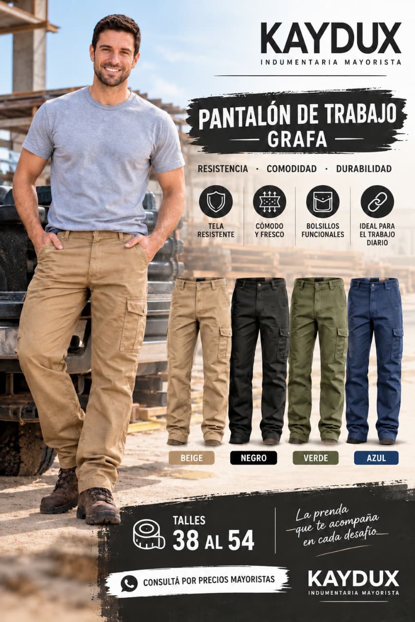 Pantalon de Trabajo c/bolsillos cargo Grafa T38 a T54