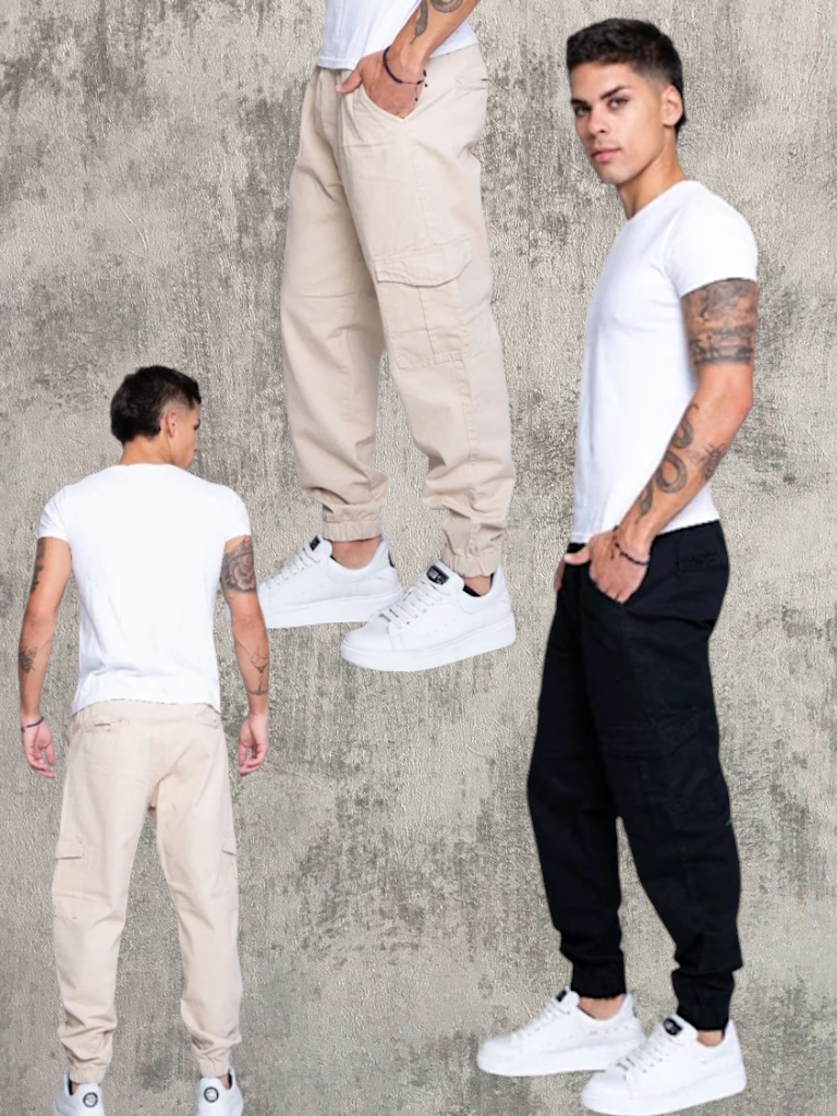 Jogger Hombre Gabardina c/bolsillo cargo T38 a T48 (SOLO BEIGE)