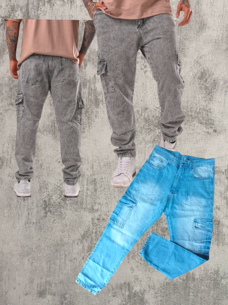Jean Hombre Mom Cargo GRIS / CELESTE T38 a T48