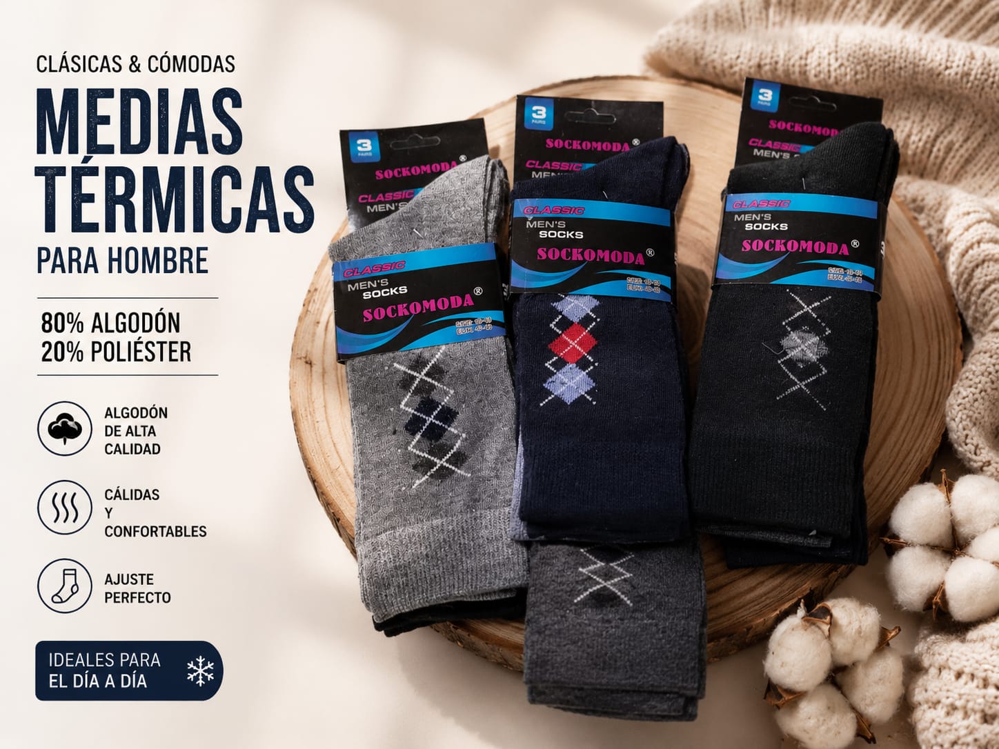 Medias Hombre 3/4 Termica X DOCENA
