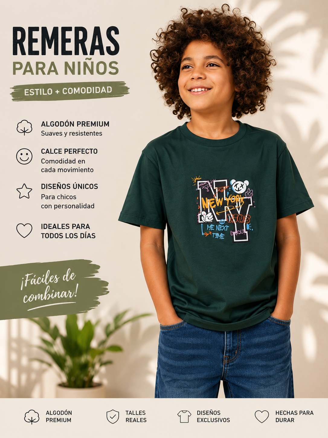 Remera Nene M/C Algodon Peinado 