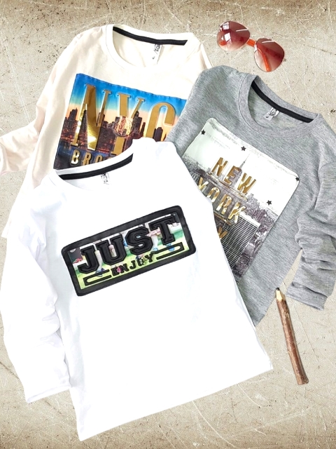 Remera Nene M/L Algodon Peinado APLIQUE import T4 a T16