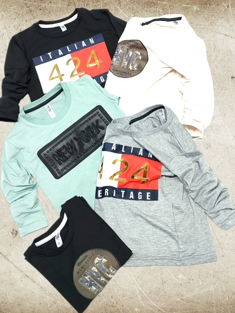Remera Nene M/L Algodon Peinado APLIQUE import T4 a T16